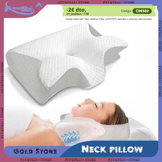 Memory foam pillow with anatomical contours for neck pain relief and abdominal support